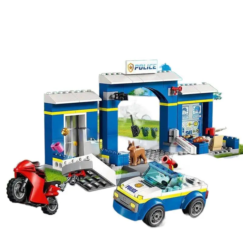Politie Achtervolging Bouwset – Politiehelikopter met 4 Figuren van Bouwblokken (318 stuks)