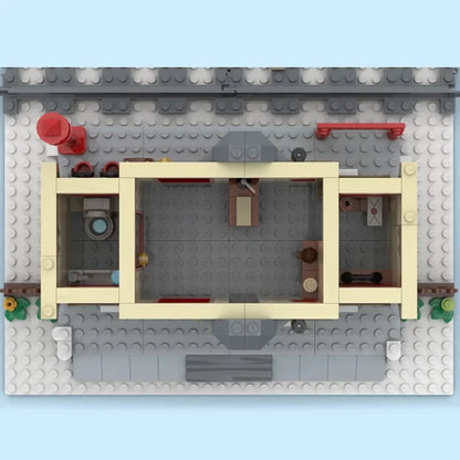 Winters Treinstation Bouwset – Modulair Kerstdorp Schaalmodel van Bouwblokken