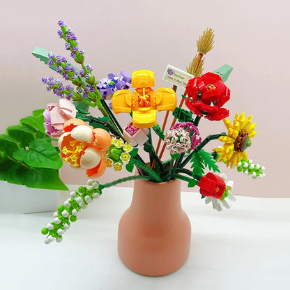 Roos Bouwset – Kunstbloem in Pot van Bouwblokken