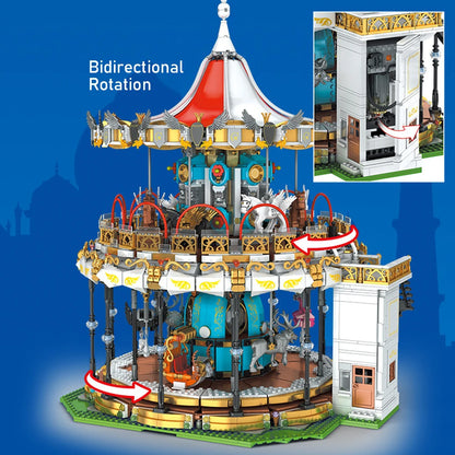 Draaiende Carrousel Bouwset – Gemotoriseerd Pretpark Schaalmodel van Bouwblokken