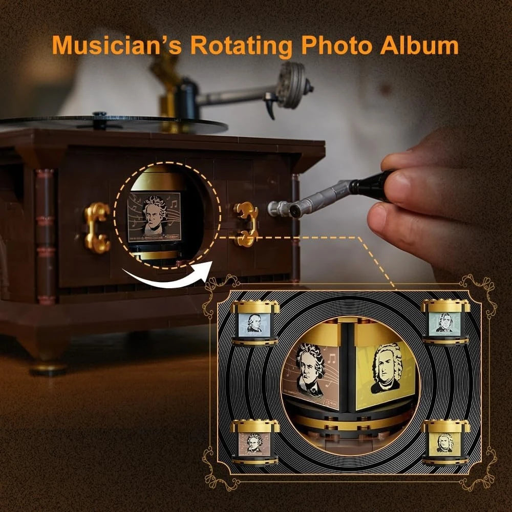 Vintage Grammofoon Muziekdoos Bouwstenen Set