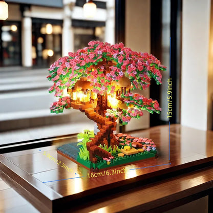 Sakura Boomhut Bouwset met LED-Verlichting – Kersenbloesem Schaalmodel van Bouwblokken