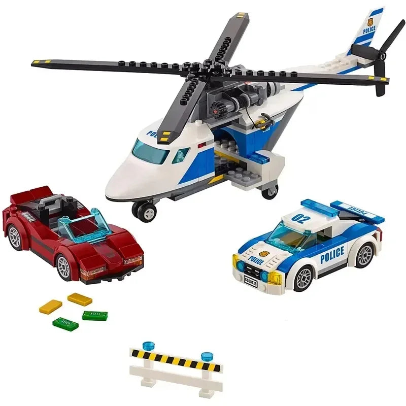 Politie Achtervolging Bouwset – Politiehelikopter met 4 Figuren van Bouwblokken (318 stuks)