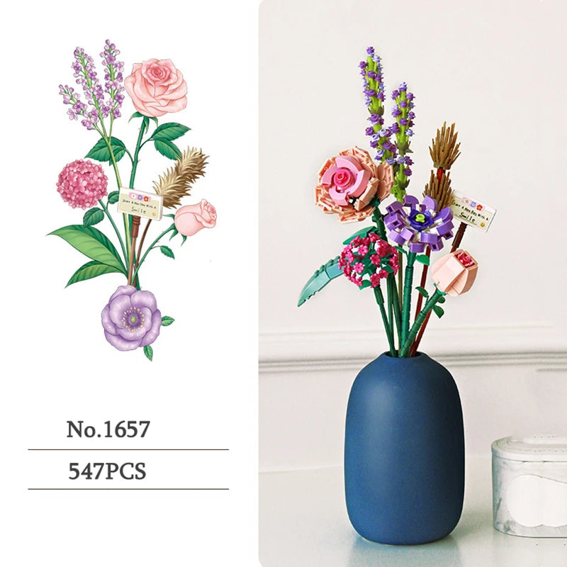 Roos Bouwset – Kunstbloem in Pot van Bouwblokken