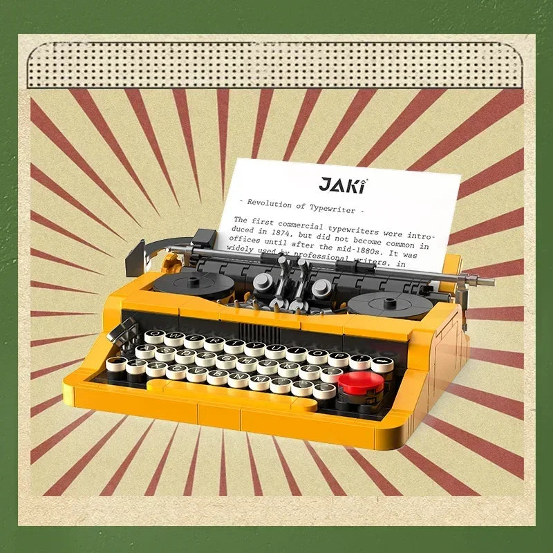 Vintage Typemachine Bouwset met Werkende Toetsen – Retro Schaalmodel van Bouwblokken