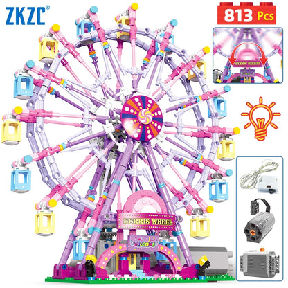 Reuzenrad Bouwset met LED-Verlichting – Draaiend Pretpark Schaalmodel van Bouwblokken