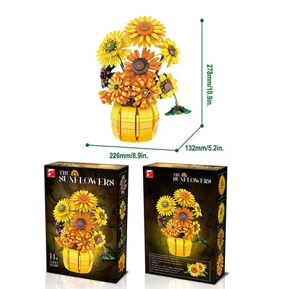 Zonnebloem Boeket Bouwset – Kunstbloemen in Vaas van Bouwblokken