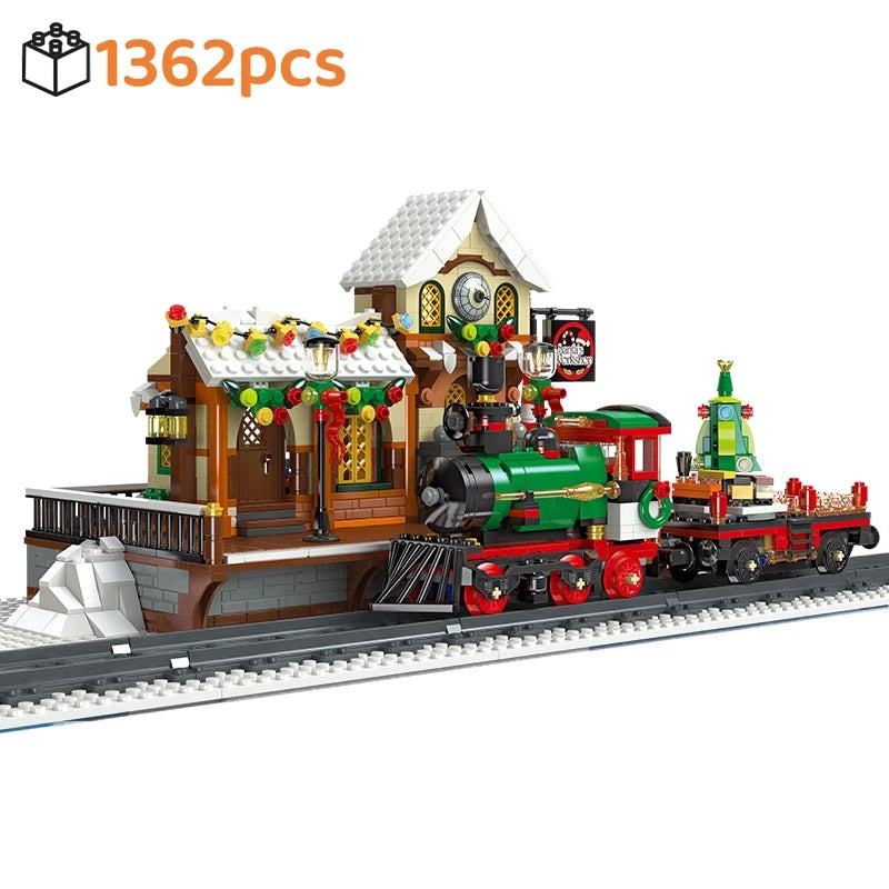 Gemotoriseerde Kersttrein Bouwset – Winter Trein Schaalmodel van Bouwblokken