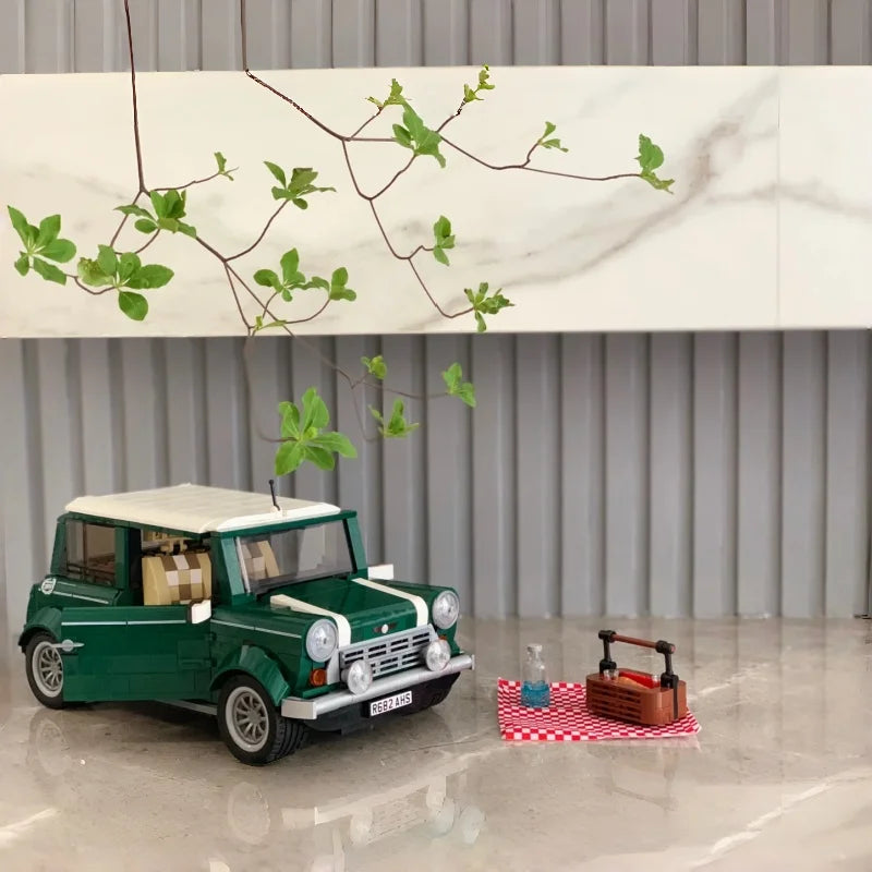 Klassieke Mini Cooper Bouwset – Groen Schaalmodel Auto van Bouwblokken