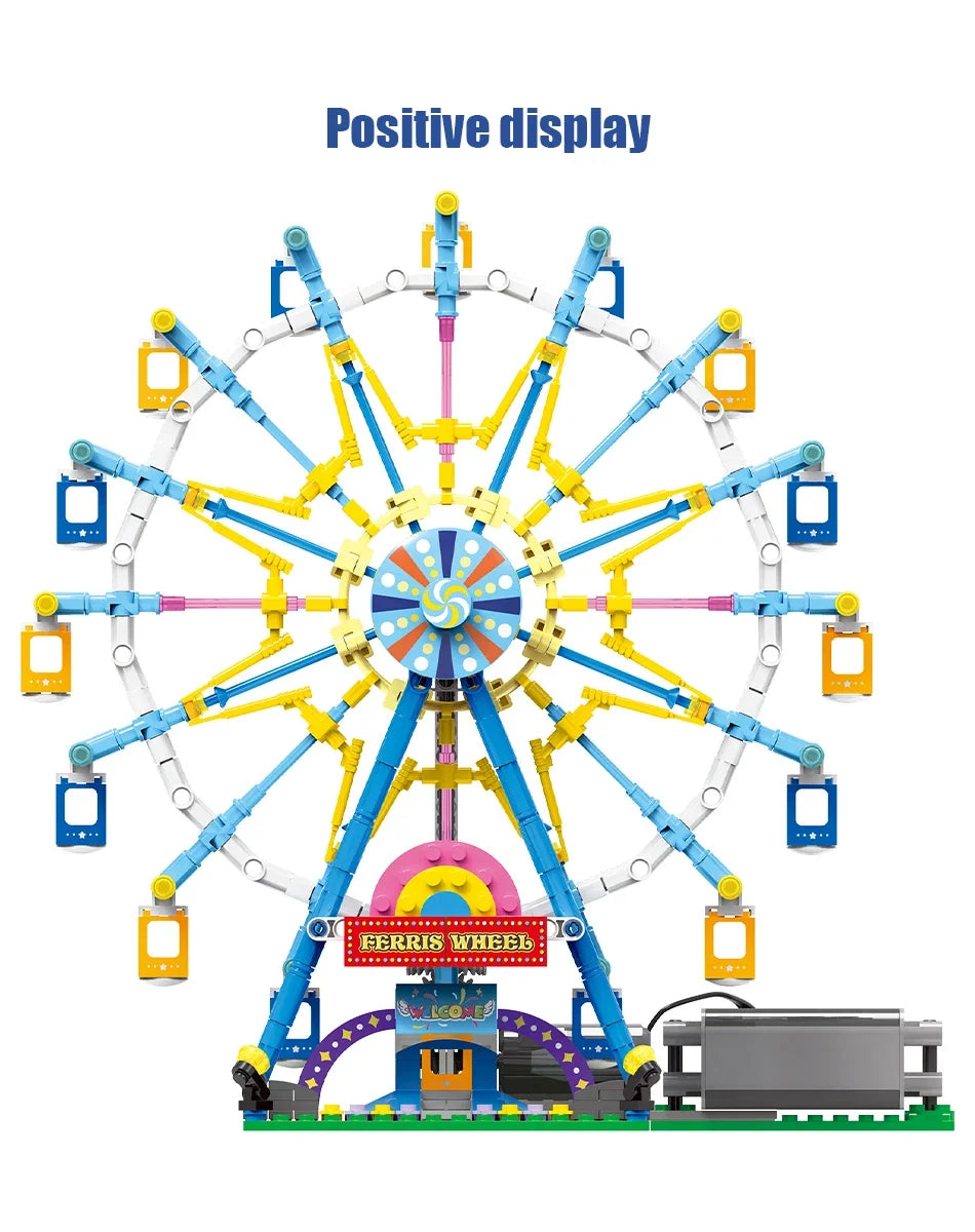 Reuzenrad Bouwset met LED-Verlichting – Draaiend Pretpark Schaalmodel van Bouwblokken