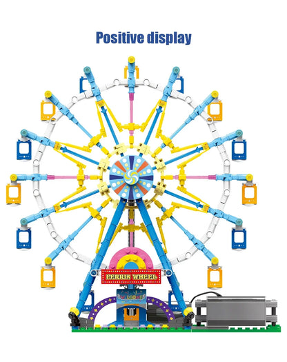 Reuzenrad Bouwset met LED-Verlichting – Draaiend Pretpark Schaalmodel van Bouwblokken