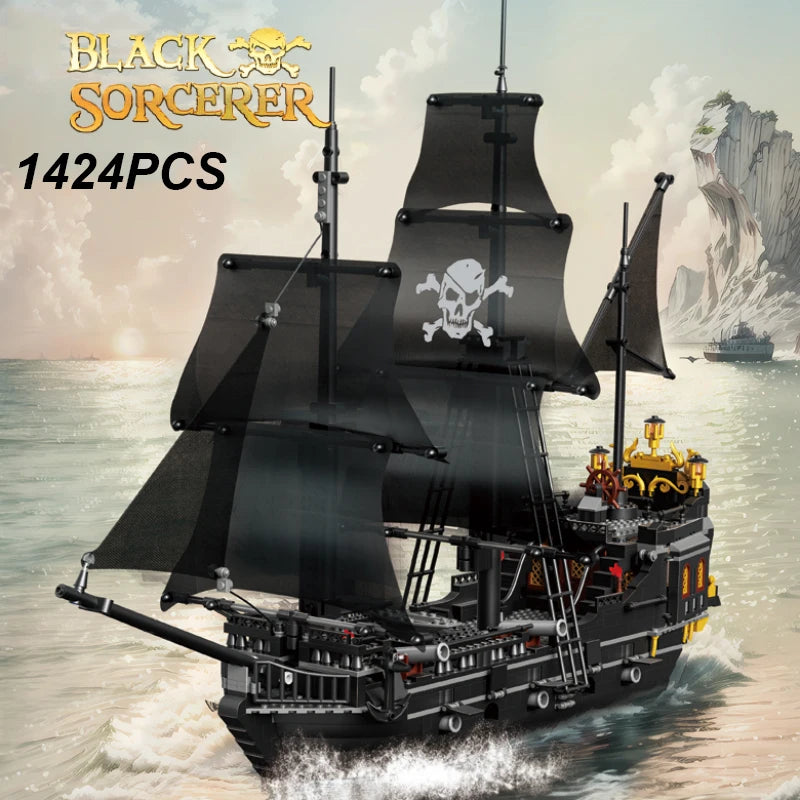 Spookpiratenschip Bouwset – Zwart Skelet Schip Schaalmodel van Bouwblokken (1424 stuks)
