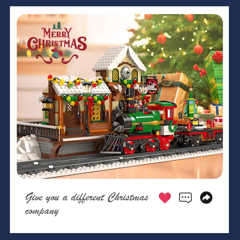 Gemotoriseerde Kersttrein Bouwset – Winter Trein Schaalmodel van Bouwblokken