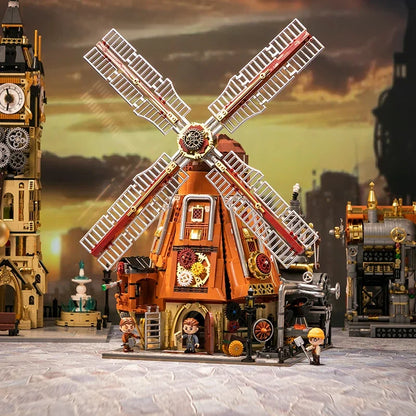 Steampunk Windmolen Bouwset – Model met Bewegende Onderdelen van Bouwblokken