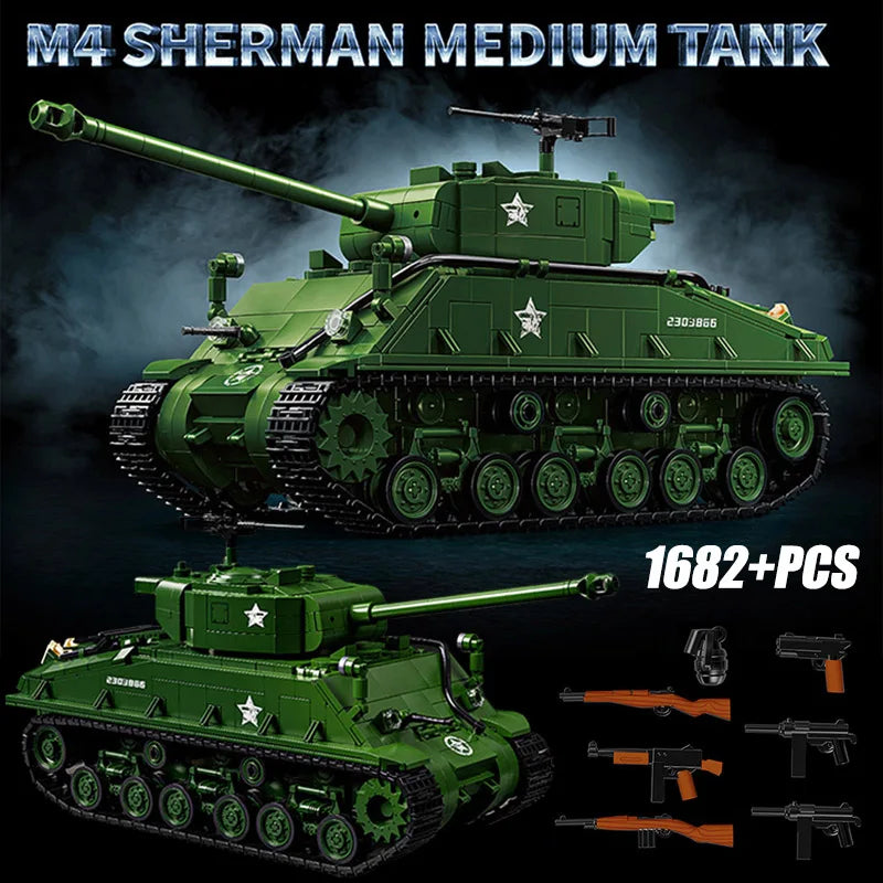 WO2 M4 Sherman Tank Bouwset – Militair Schaalmodel van Bouwblokken
