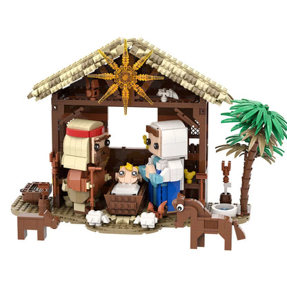 1050 Stuks Jezus Geboorte Bouwstenen Set – Kerststal Bouwpakket, Bijbelverhaal Geloofsserie, Christelijk Cadeau voor Volwassenen