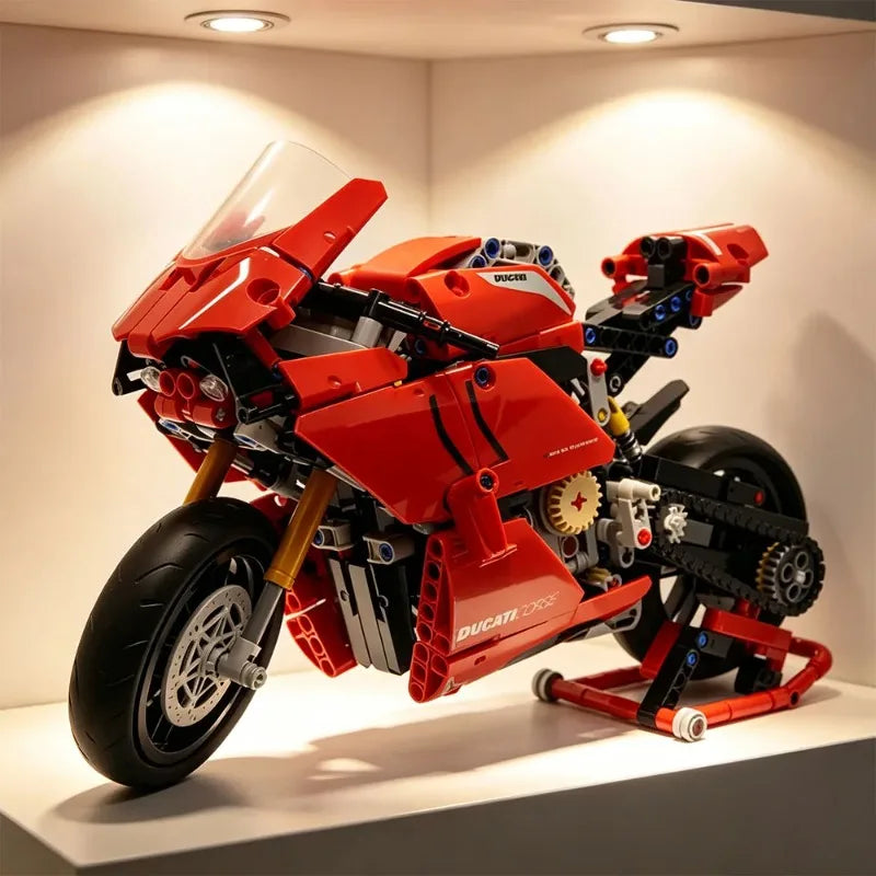 Ducati Panigale V4 R Motor Bouwset – Rood Schaalmodel 1:5 van Bouwblokken (1603 stuks)