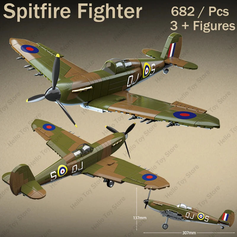WO2 Spitfire Jachtvliegtuig Bouwset – Militair Schaalmodel van Bouwblokken