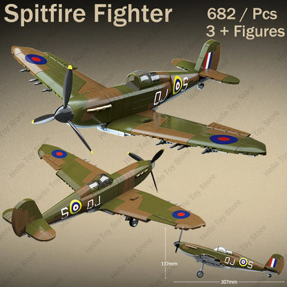 WO2 Spitfire Jachtvliegtuig Bouwset – Militair Schaalmodel van Bouwblokken