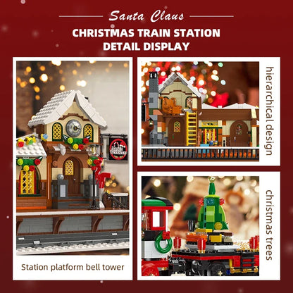 Gemotoriseerde Kersttrein Bouwset – Winter Trein Schaalmodel van Bouwblokken