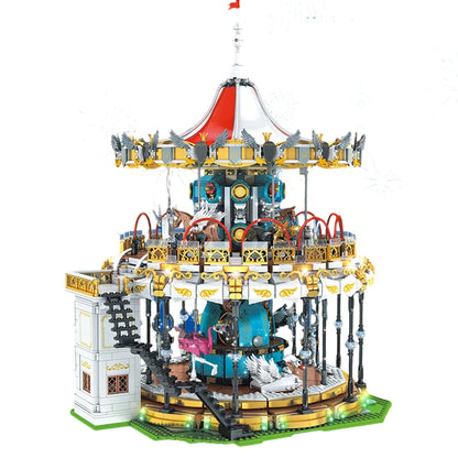 Draaiende Carrousel Bouwset – Gemotoriseerd Pretpark Schaalmodel van Bouwblokken