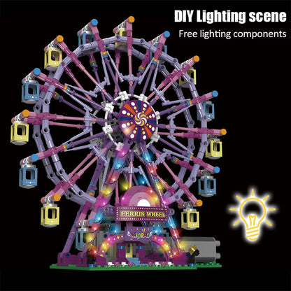 Reuzenrad Bouwset met LED-Verlichting – Draaiend Pretpark Schaalmodel van Bouwblokken