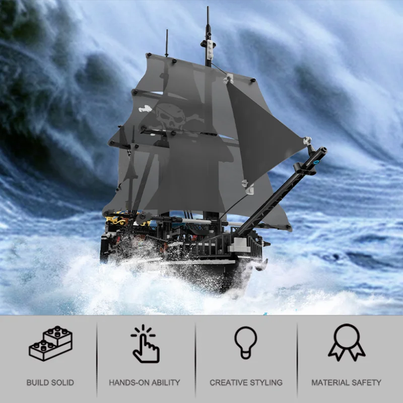 Spookpiratenschip Bouwset – Zwart Skelet Schip Schaalmodel van Bouwblokken (1424 stuks)